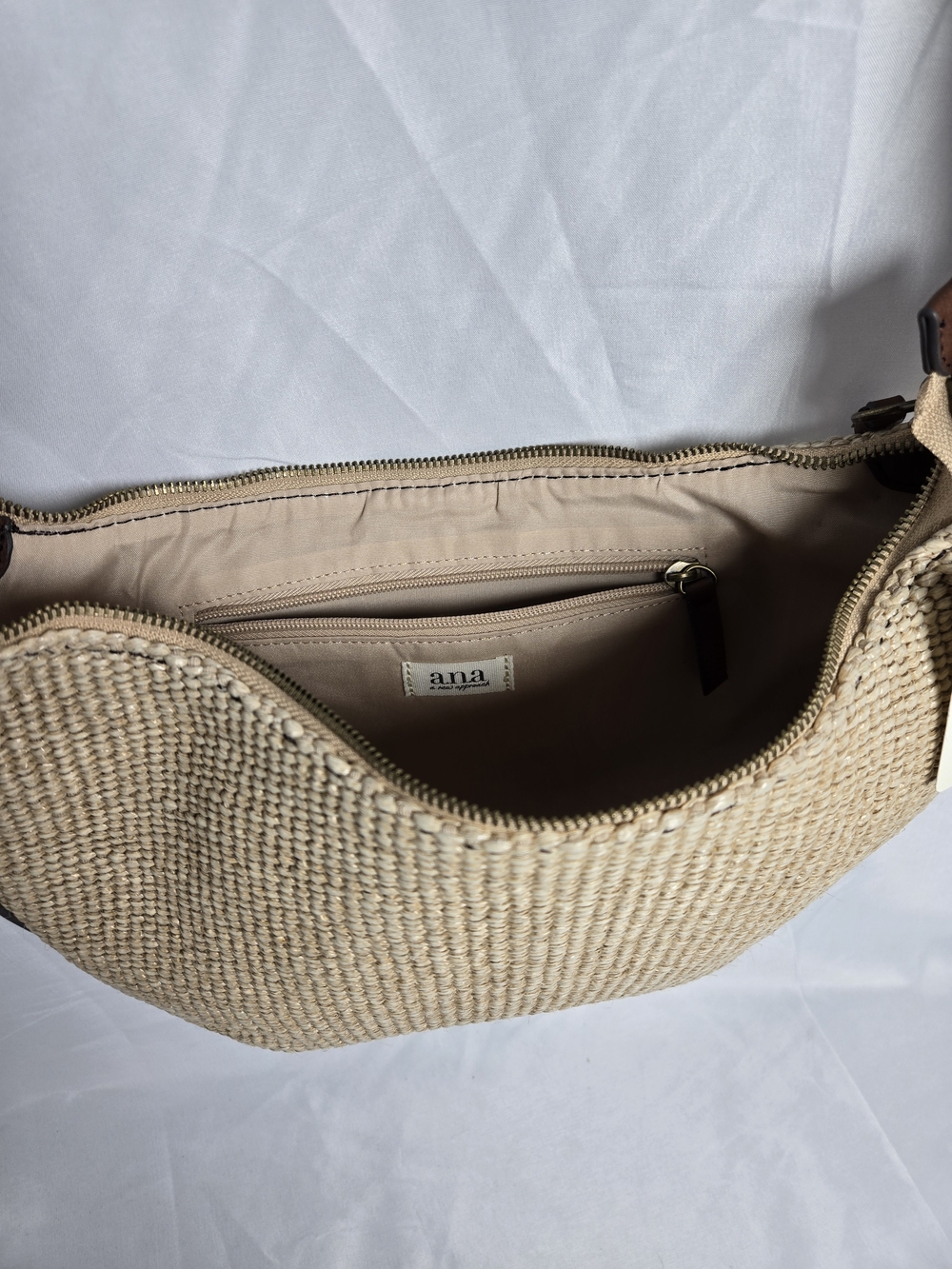 a.n.a Beige Woven Crossbody Bag with Brown Trim - Picture 4 of 6
